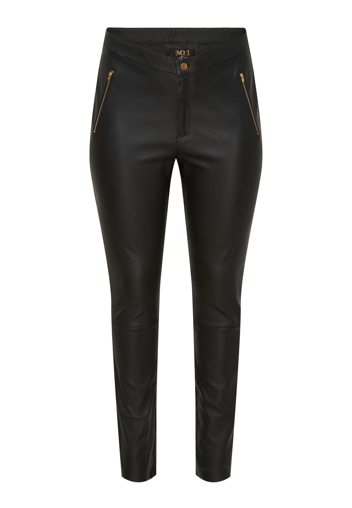 No 1. By Ox Leggings w gold zip pocket læder sort