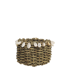 Wicker Basket w. sea shells H9/D13 cm nature