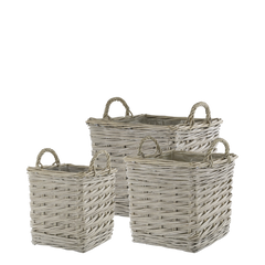 French Basket w. plastic liner set of 3 H38/L42/W42 cm nature