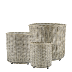 French Basket w. wheels set of 3 H53/D59 cm nature