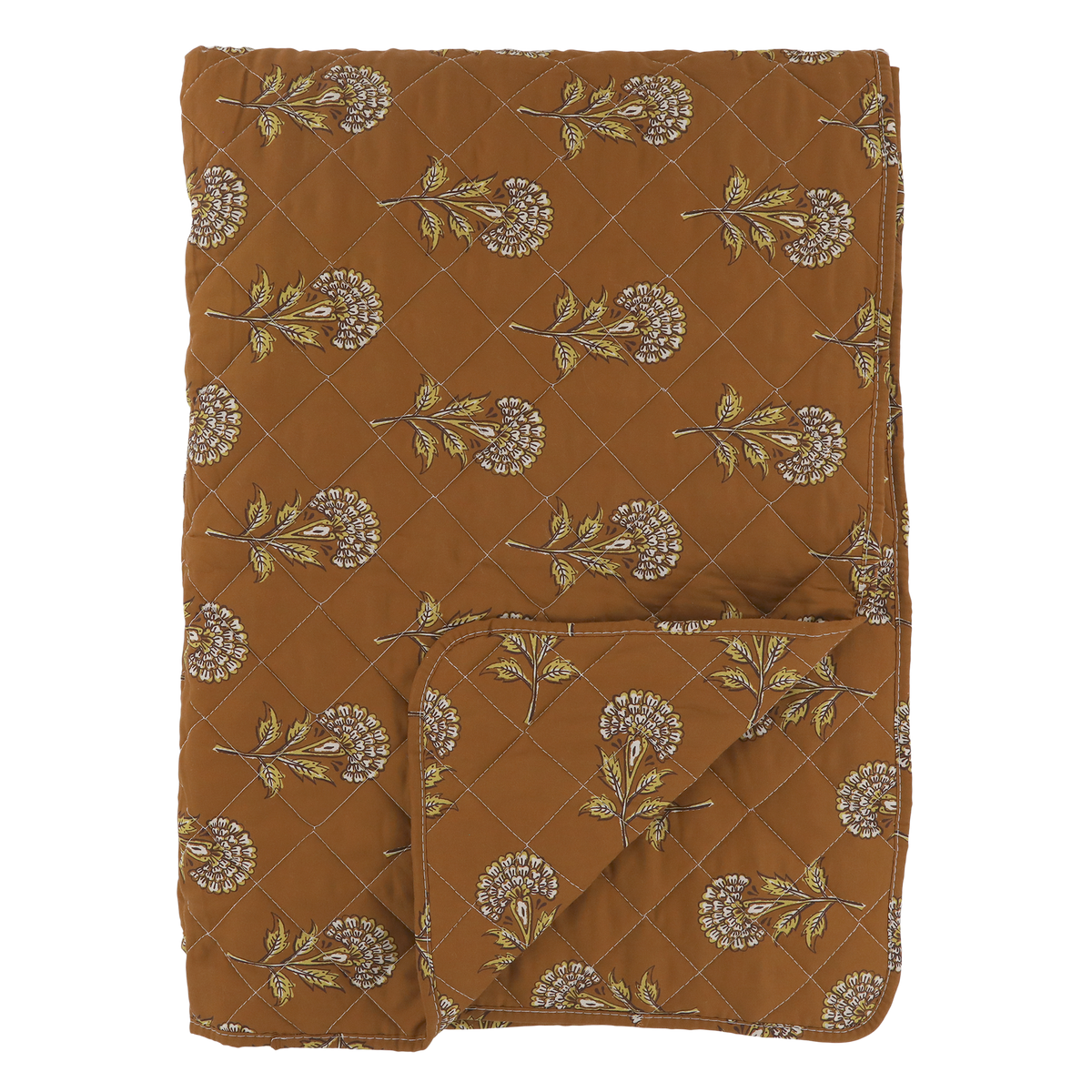 Aix Quilt w. flower pattern L180/W130 cm terracotta