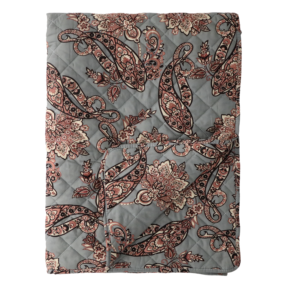 Aix Quilt w. paisley pattern L180/W130 cm opal & taupe