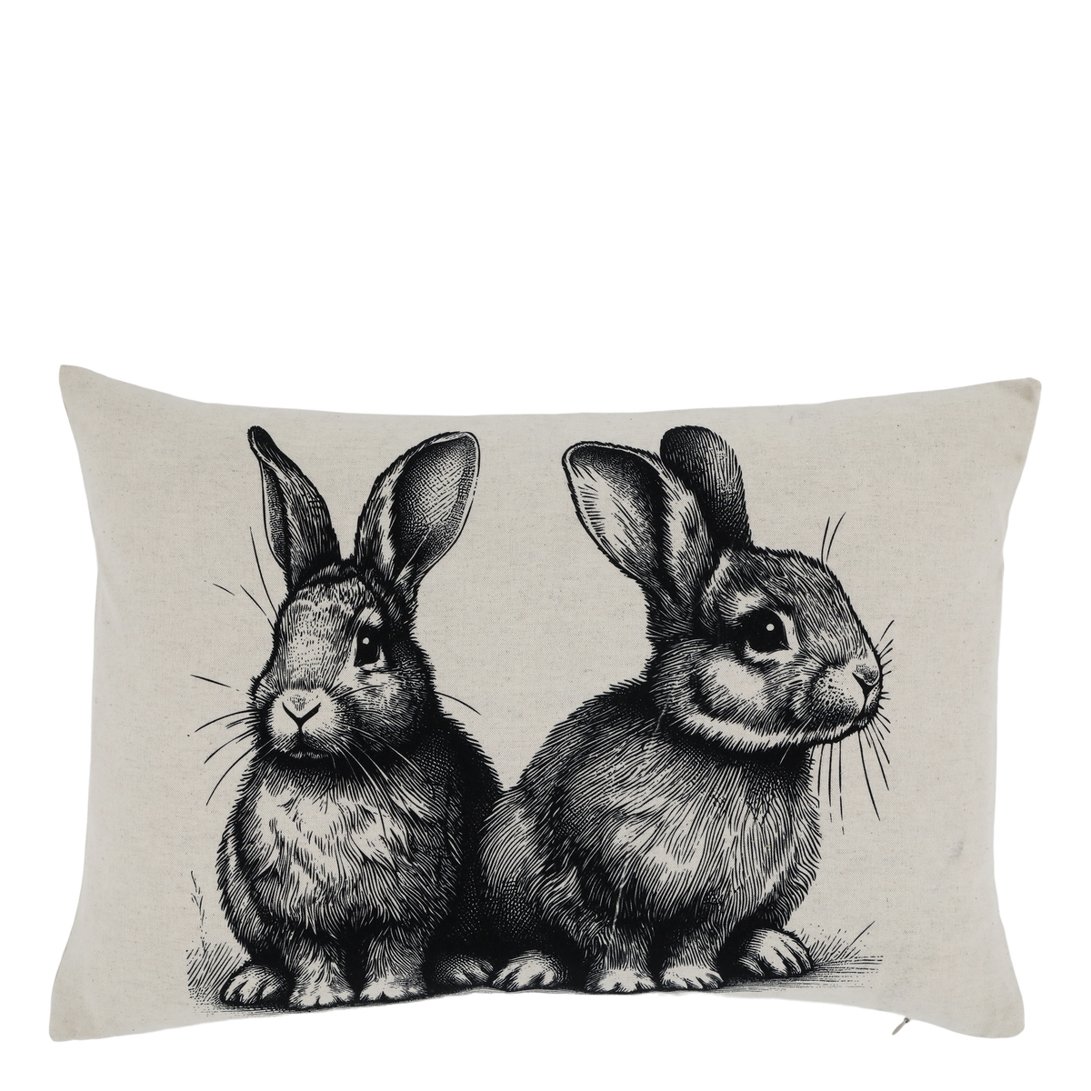 Pillowcase w. 2 rabbits L50/W35 cm linen - Levering til primo april