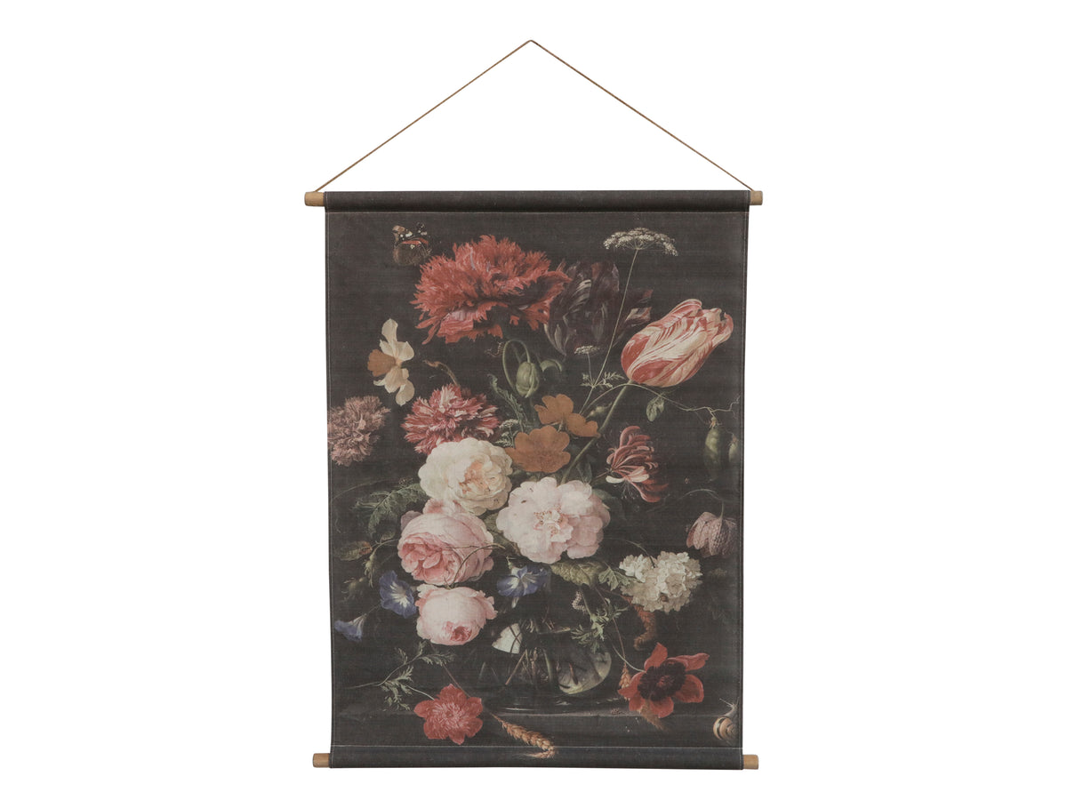 Canvas for hanging w. floral print H97/L76 cm Black