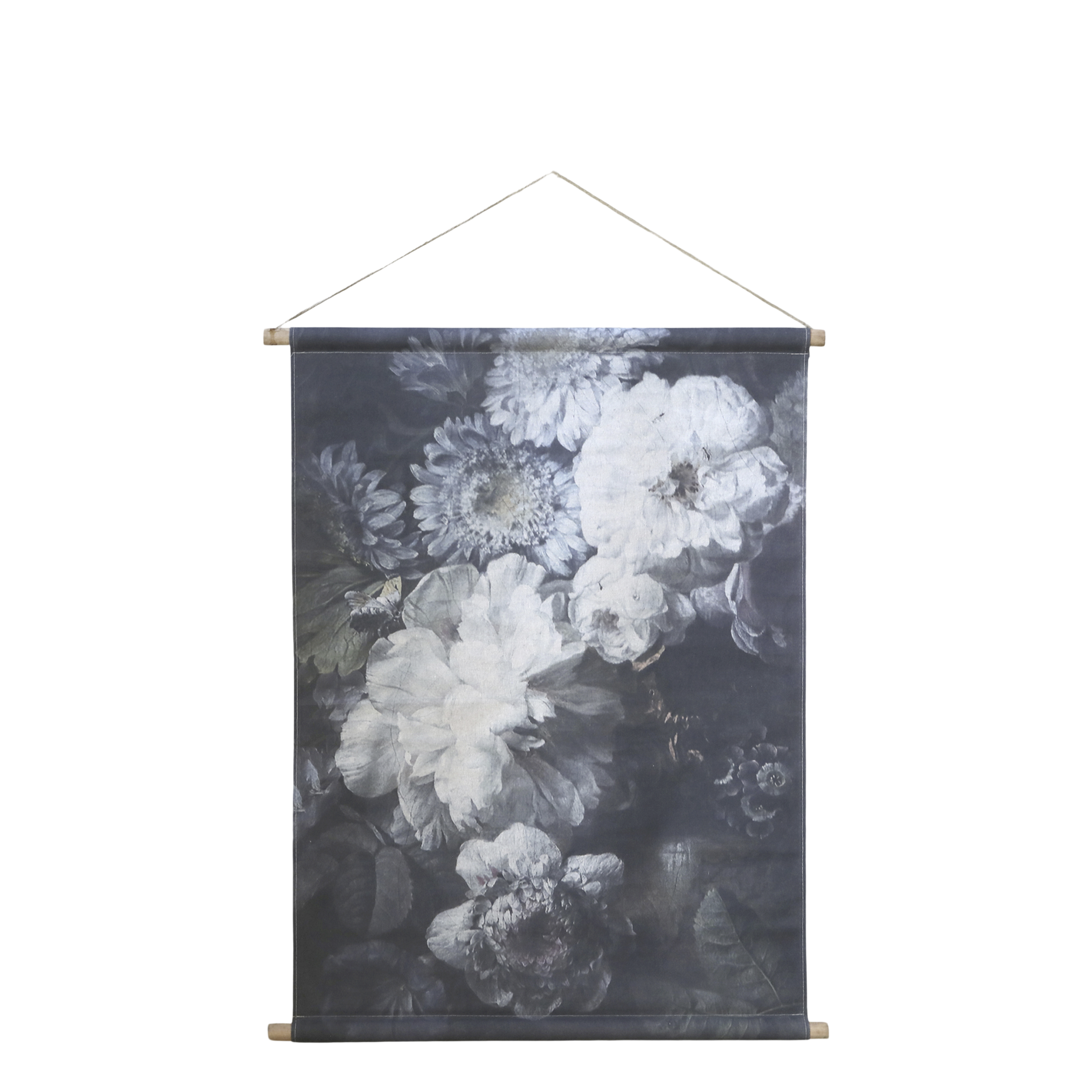 Canvas for hanging w. floral print H97/L76 cm Black