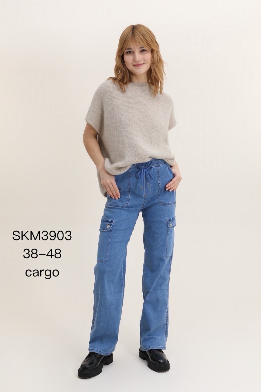 Cargo jeans med elastisk i taljen