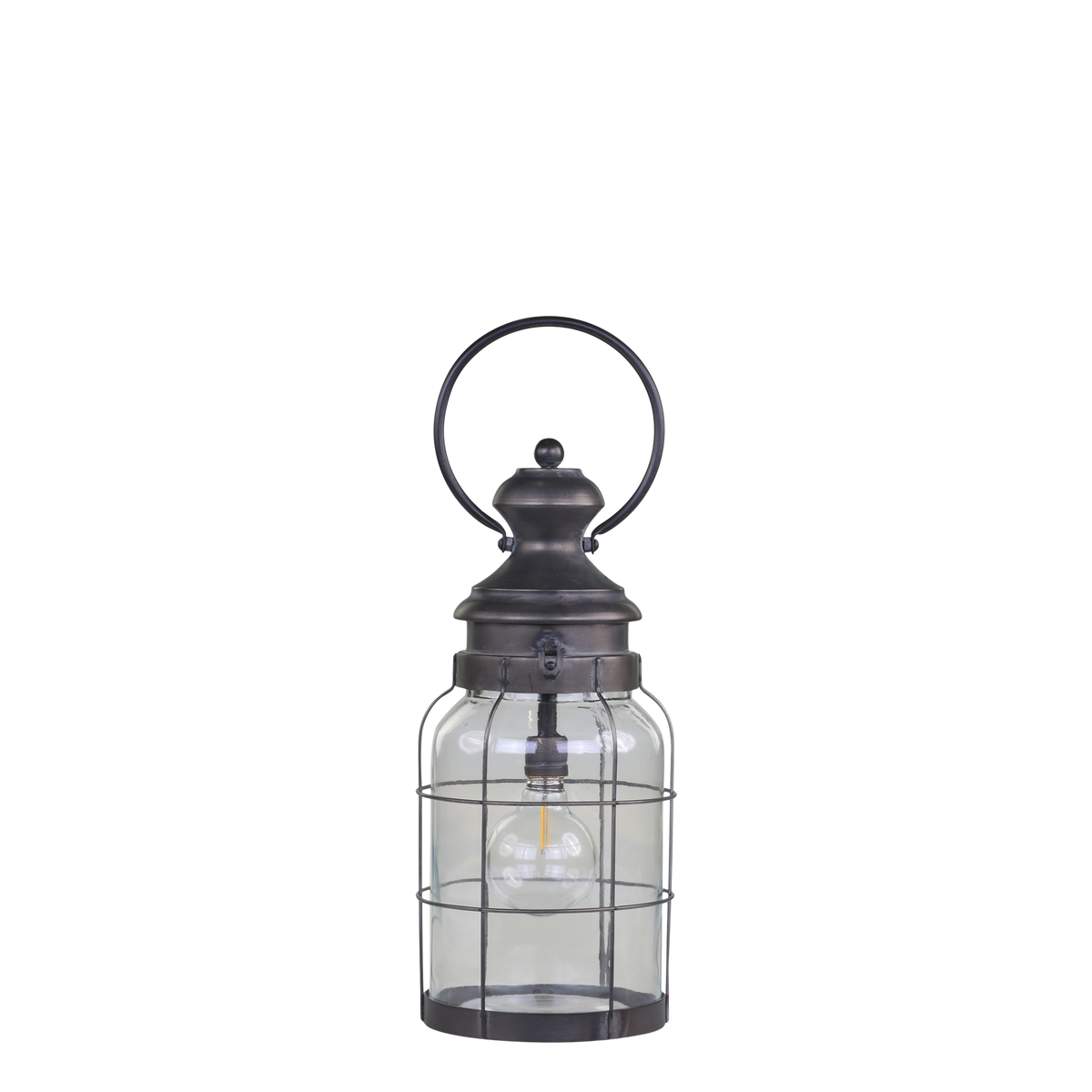 French Stable Lantern incl. bulb & timer H41/D16.5 cm antique coal