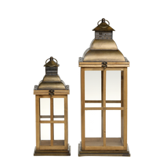 Lantern w. décor set of 2 H67/L24/W24 cm nature