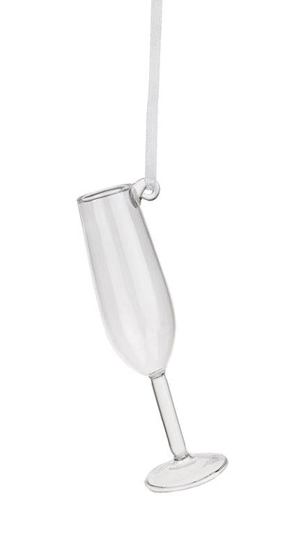 HANGING WINE GLASS 8CM CLEAR GLASS, WHITE ORGANZA