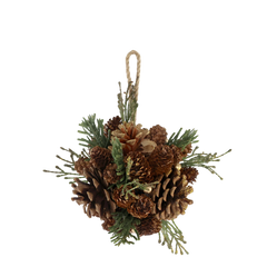 Fleur Ball of cones w. fir & glitter D12 cm nature