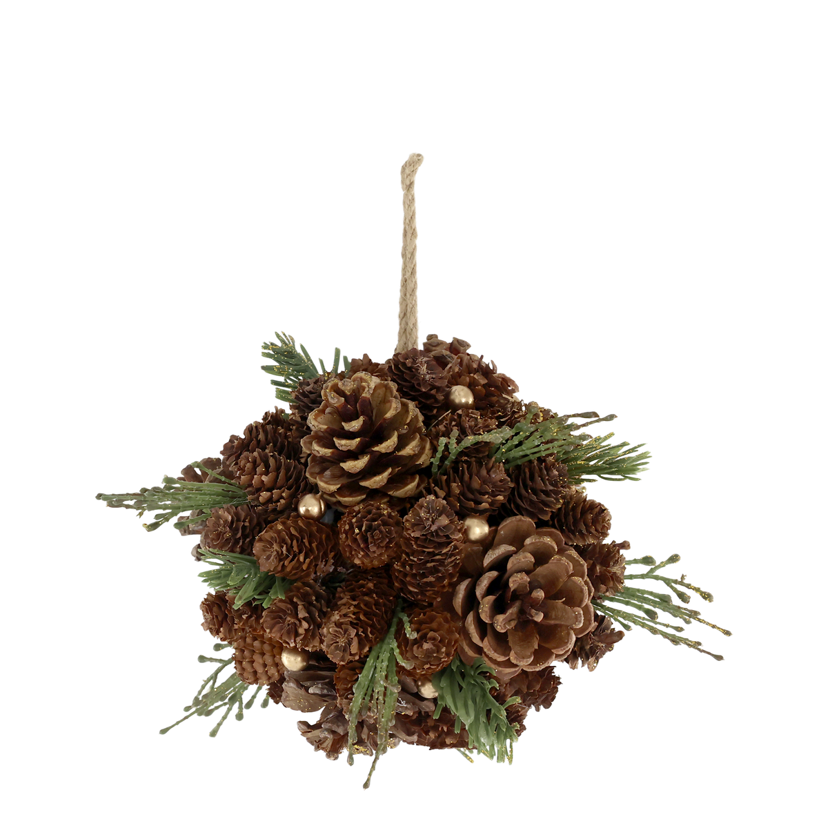 Fleur Ball of cones w. fir & glitter D16 cm nature