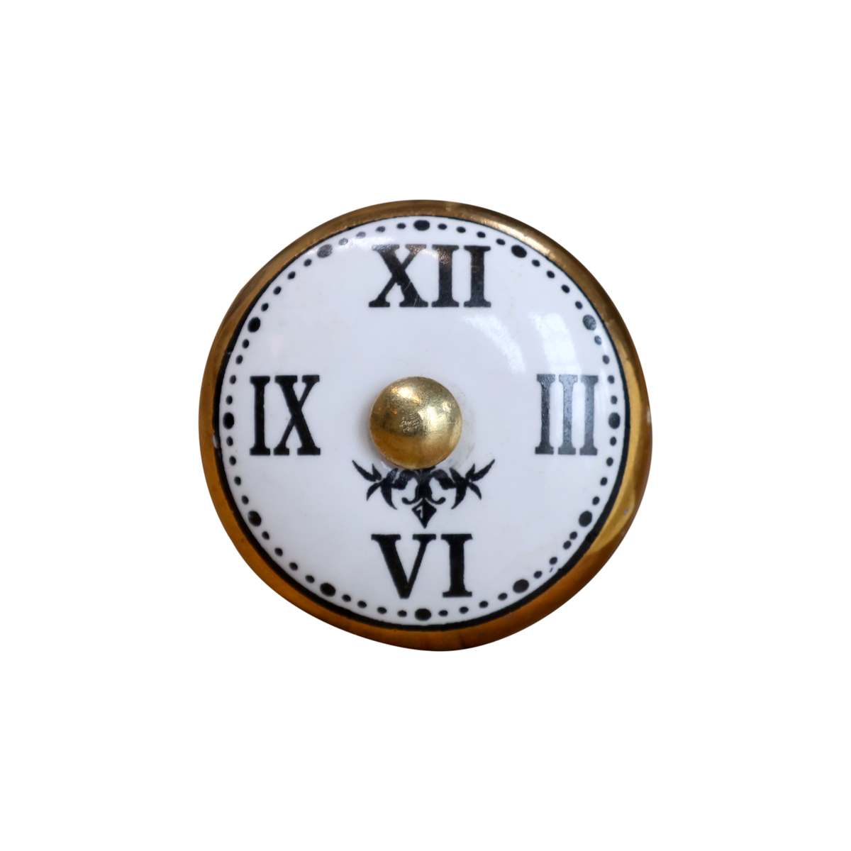 Knob w. clock motif D4 cm cream w. gold