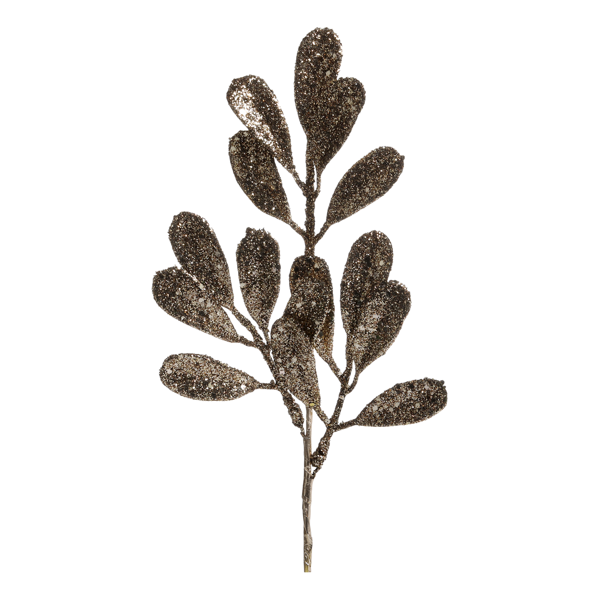 Fleur Branch w. leaves & glitter H27/W14 cm champagne