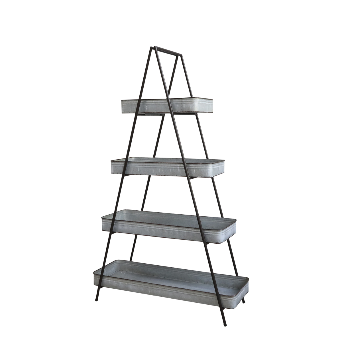 Bookcase w. 4 zinc shelves H160/L95.5/W36 cm antique zinc