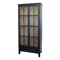 Display Cabinet w. 2 glass doors & 2 drawers H182/L80/W40 cm antique black