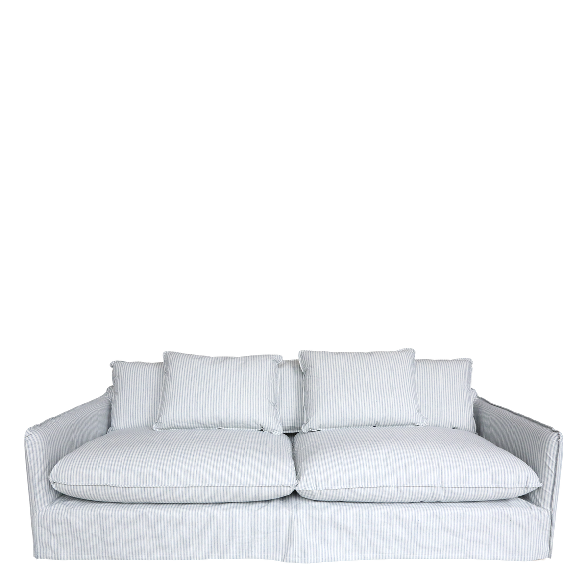 Malo Sofa in linen w. 5 pillows H75/L220/W95 cm sky blue & cream