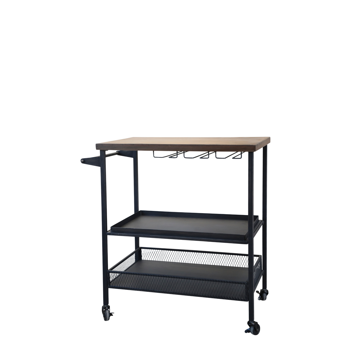 Serving Trolley on wheels H83/L73/W44 cm antique black