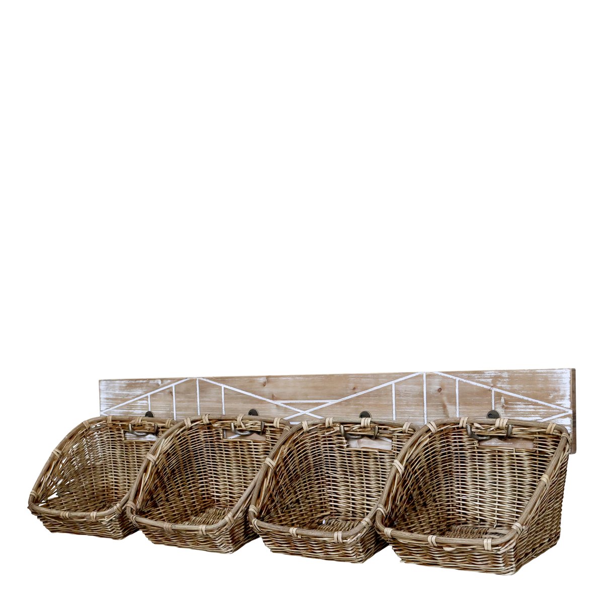 Rack w. 4 wicker baskets H23/L95/W26.5 cm nature