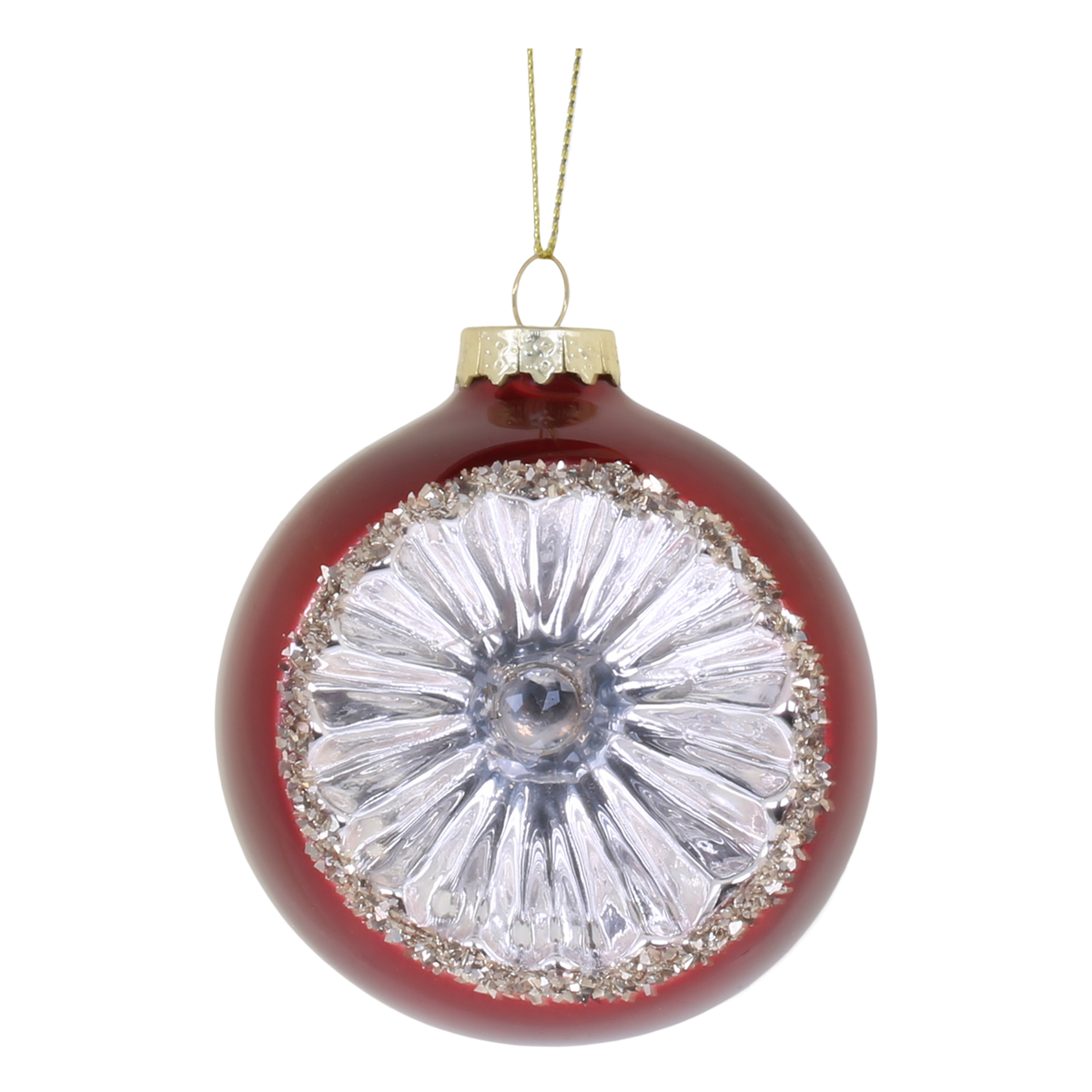 Christmas Bauble w. glitter D8 cm antique cherry