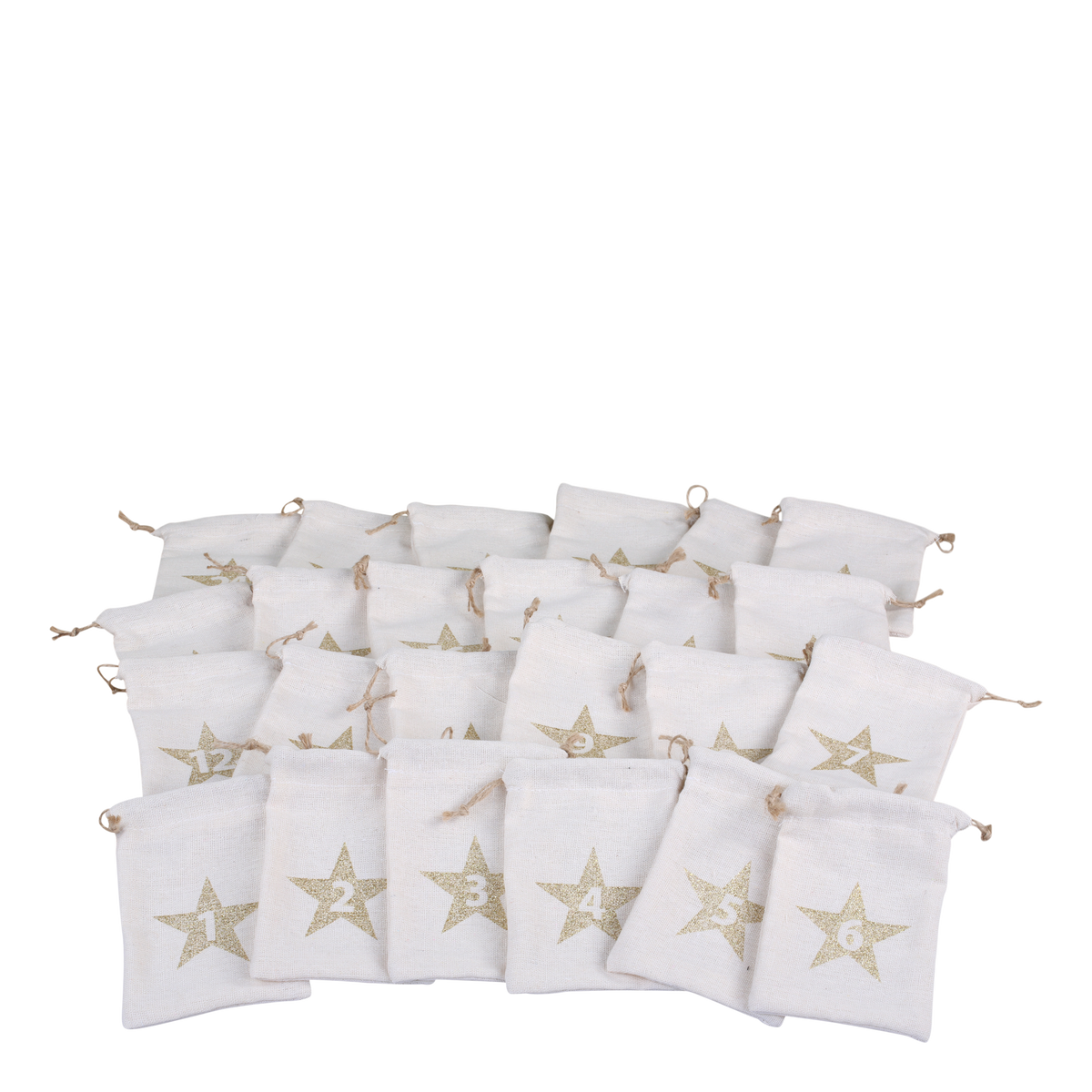 Christmas Calendar Bags w. gold 24 pcs. H14.5/L9.5/W0.5 cm cream