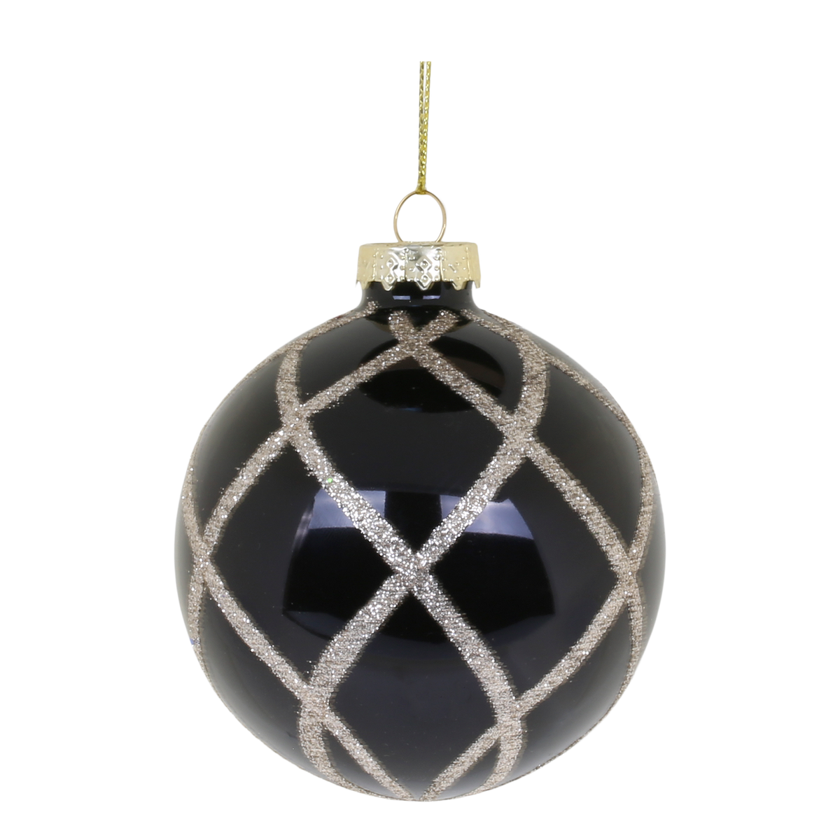 Christmas Bauble w. glitter squares D8 cm antique coal