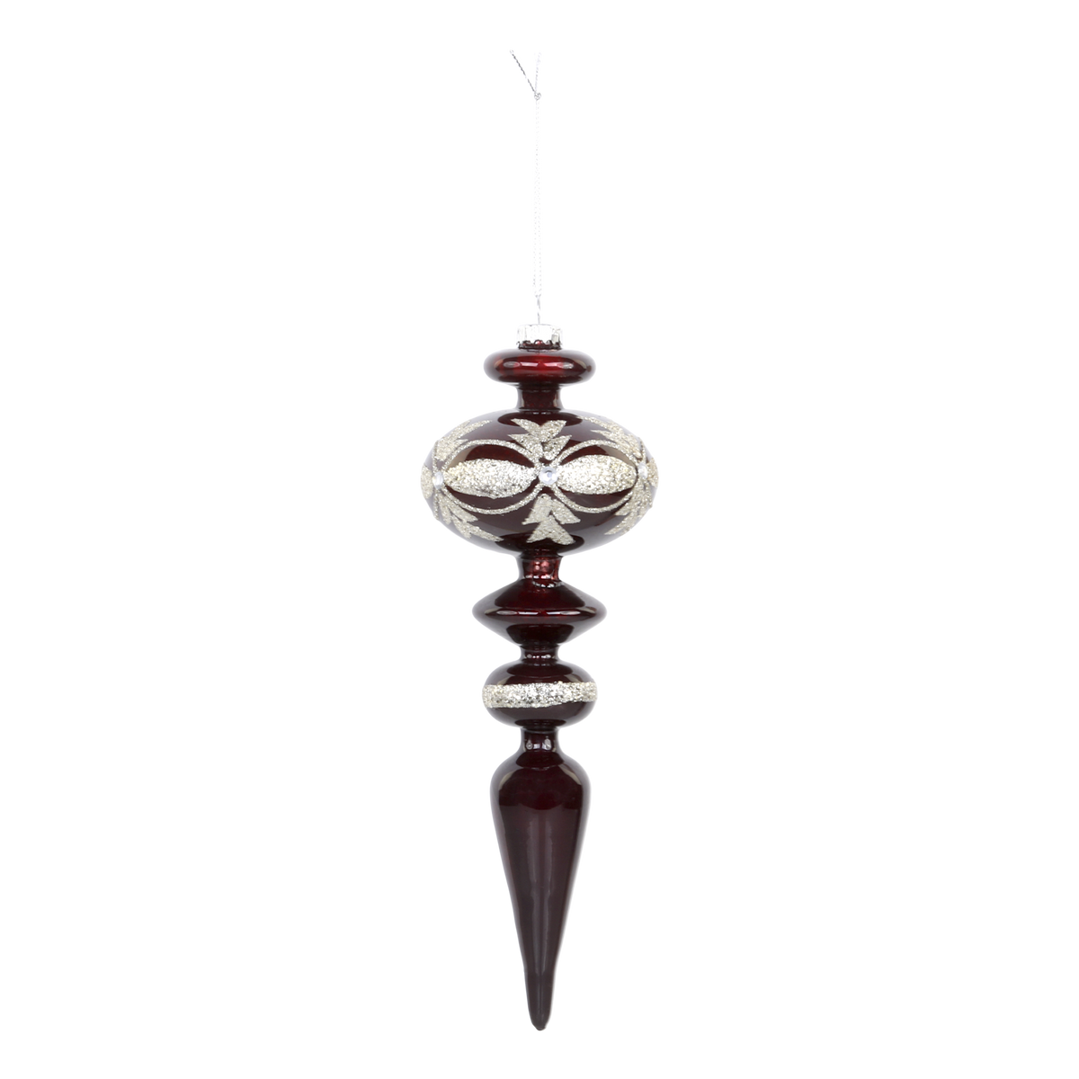 Ornament in glass w. glitter H16/D6 cm cherry