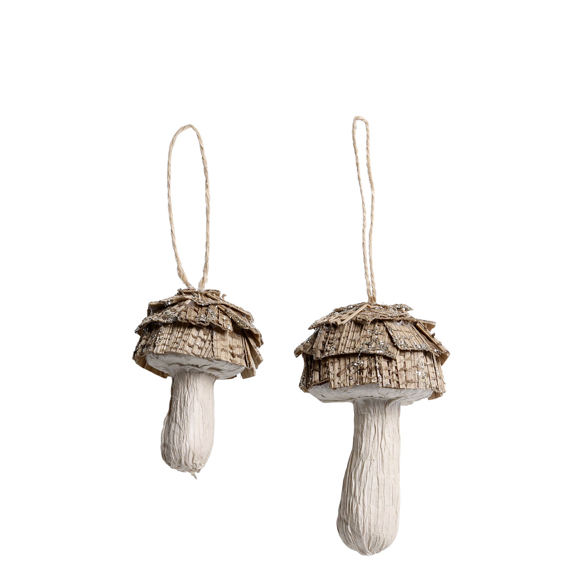 Mushroom w. glitter for hanging set of 2 H9.5/D5 cm champagne