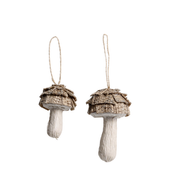 Mushroom w. glitter for hanging set of 2 H9.5/D5 cm champagne