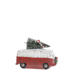 Vintage Bus w. Christmas tree & LED H12/L18/W7.5 cm antique cherry