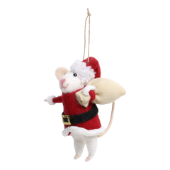 Mouse w. Santa suit of felt for hanging H12/L6/W5 cm