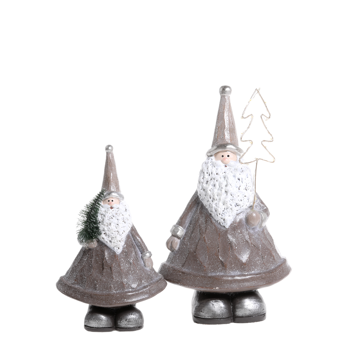 Santa w. LED tree set of 2 H29/L17.5/W11.5 cm grey