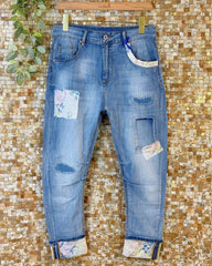 Jeans med flower patches og fold - ITFEB25