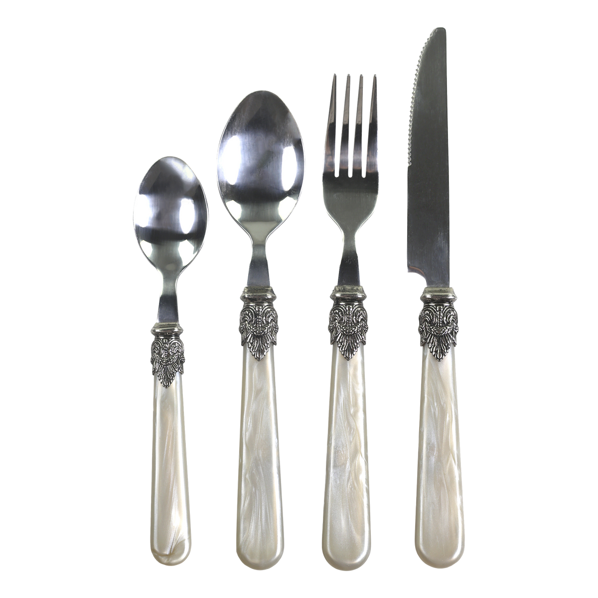 Linas Cutlery w. silver deco set of 4   L23 cm antique champagne