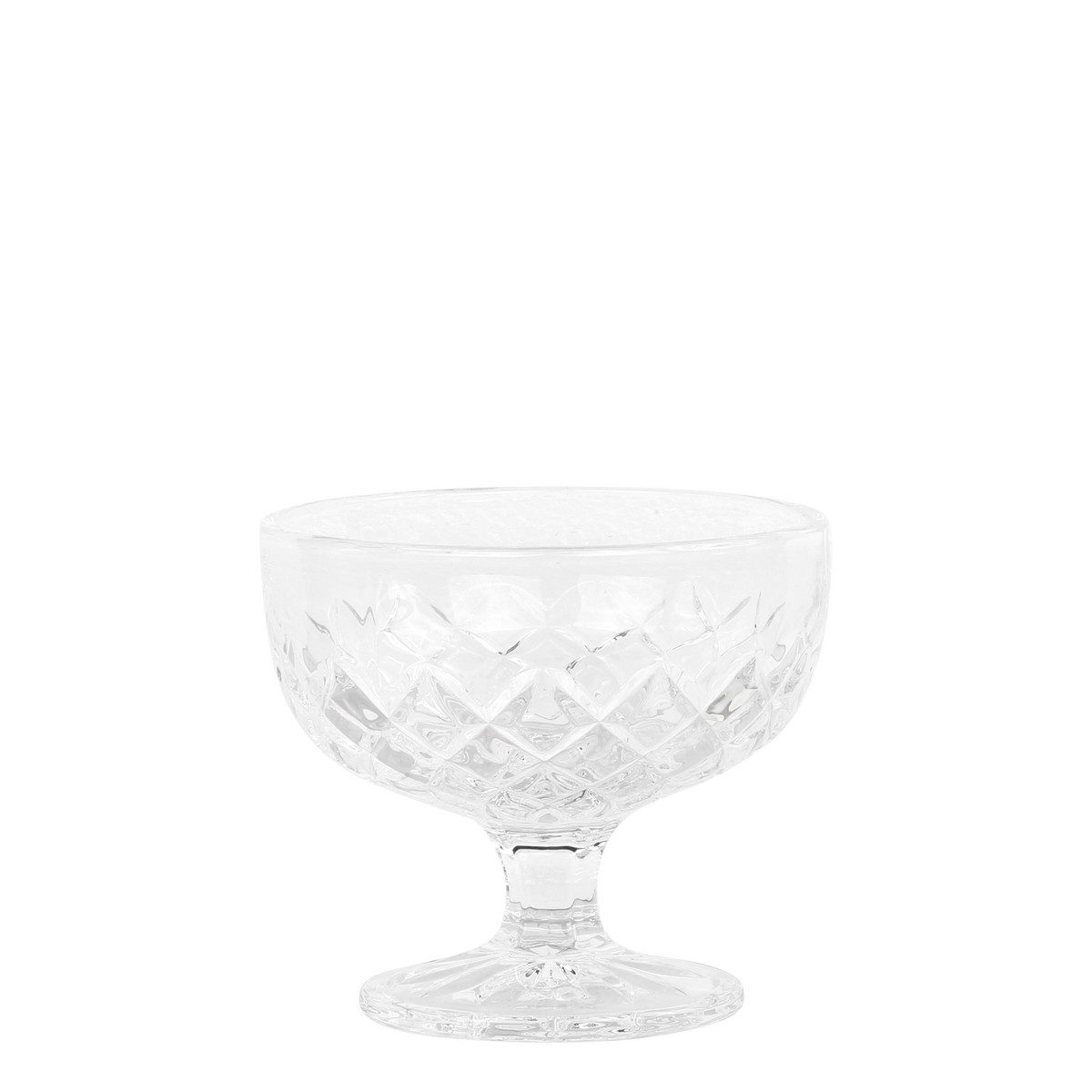 Lorient Bowl on foot w. diamond cut H9.5/D10.5 cm clear