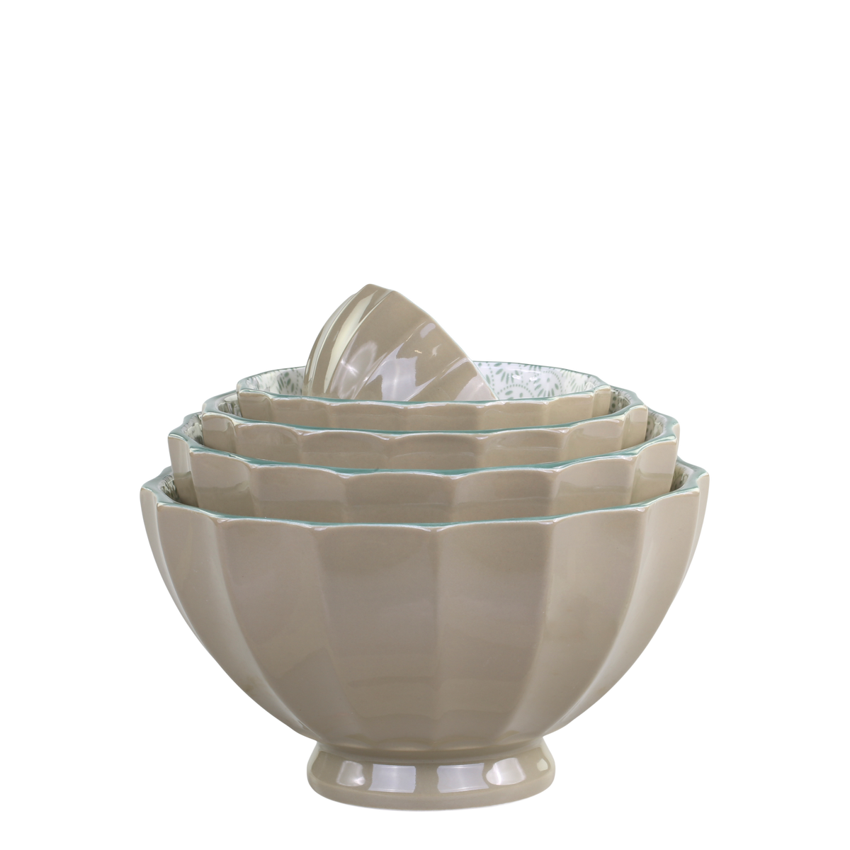 Arés Latte Bowl w. pattern set of 5 H9/D15.5 cm verte