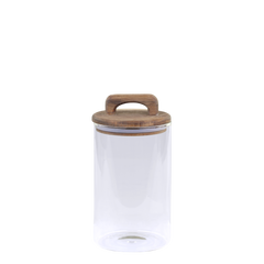 Storage Jar w. lid of acacia wood H19/D10 cm clear