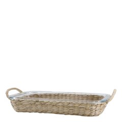 Tray w. wicker basket H5/L39.5/B24.5 cm clear