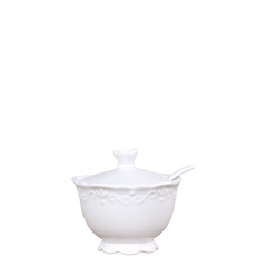 Provence Sugar Bowl w. spoon H9/D10 cm white