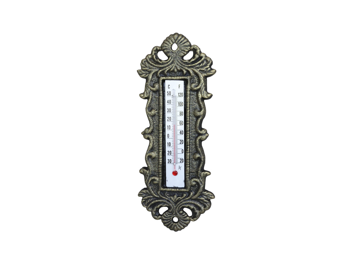 Thermometer for wall H25/W10 cm antique brass