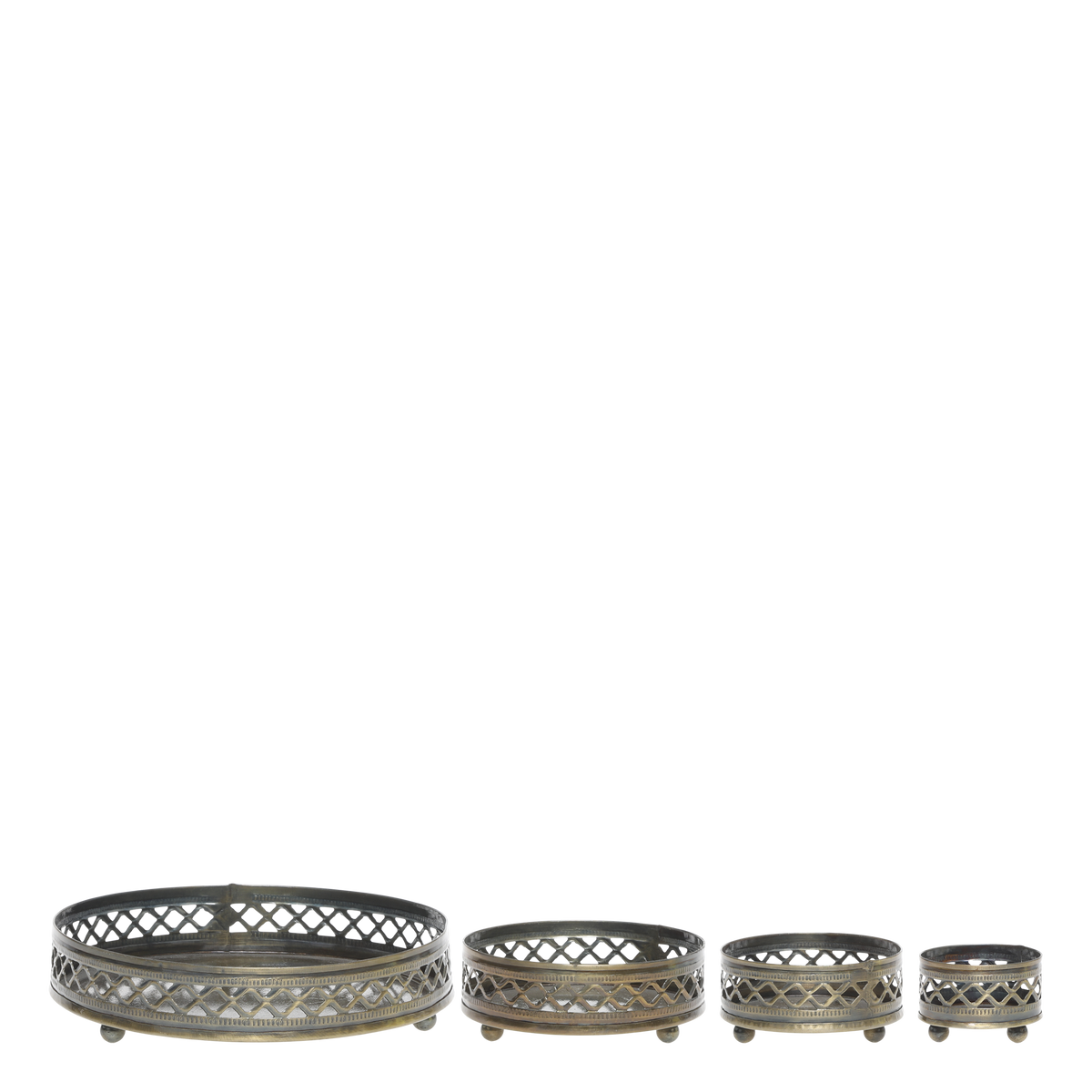 Tray w. reeded edge set of 4 H3.5/D15.5 cm antique brass