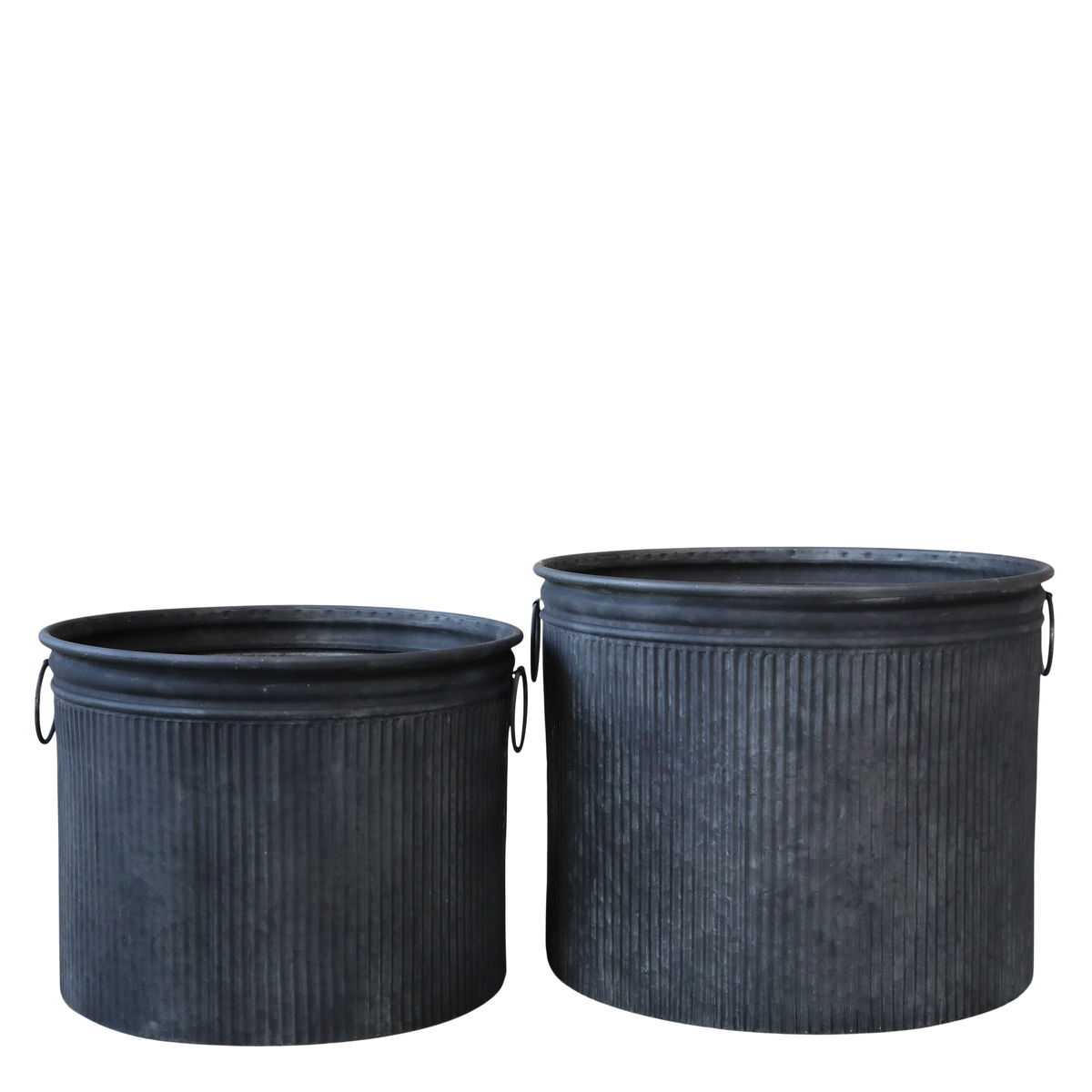 Planters w. grooves set of 2 H35/D45 cm zinc