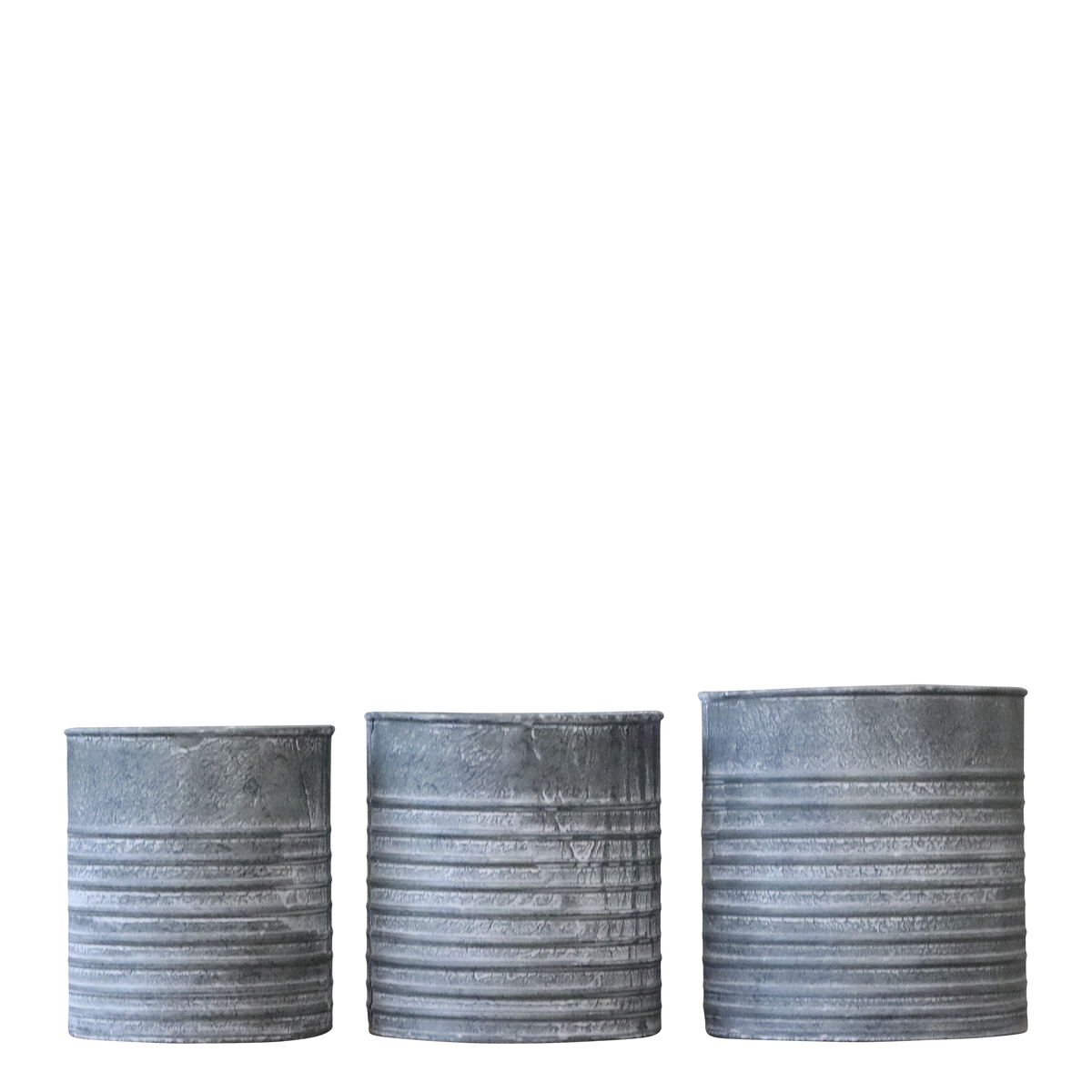 Planter w. grooves set of 3 H22/D21 cm antique zinc