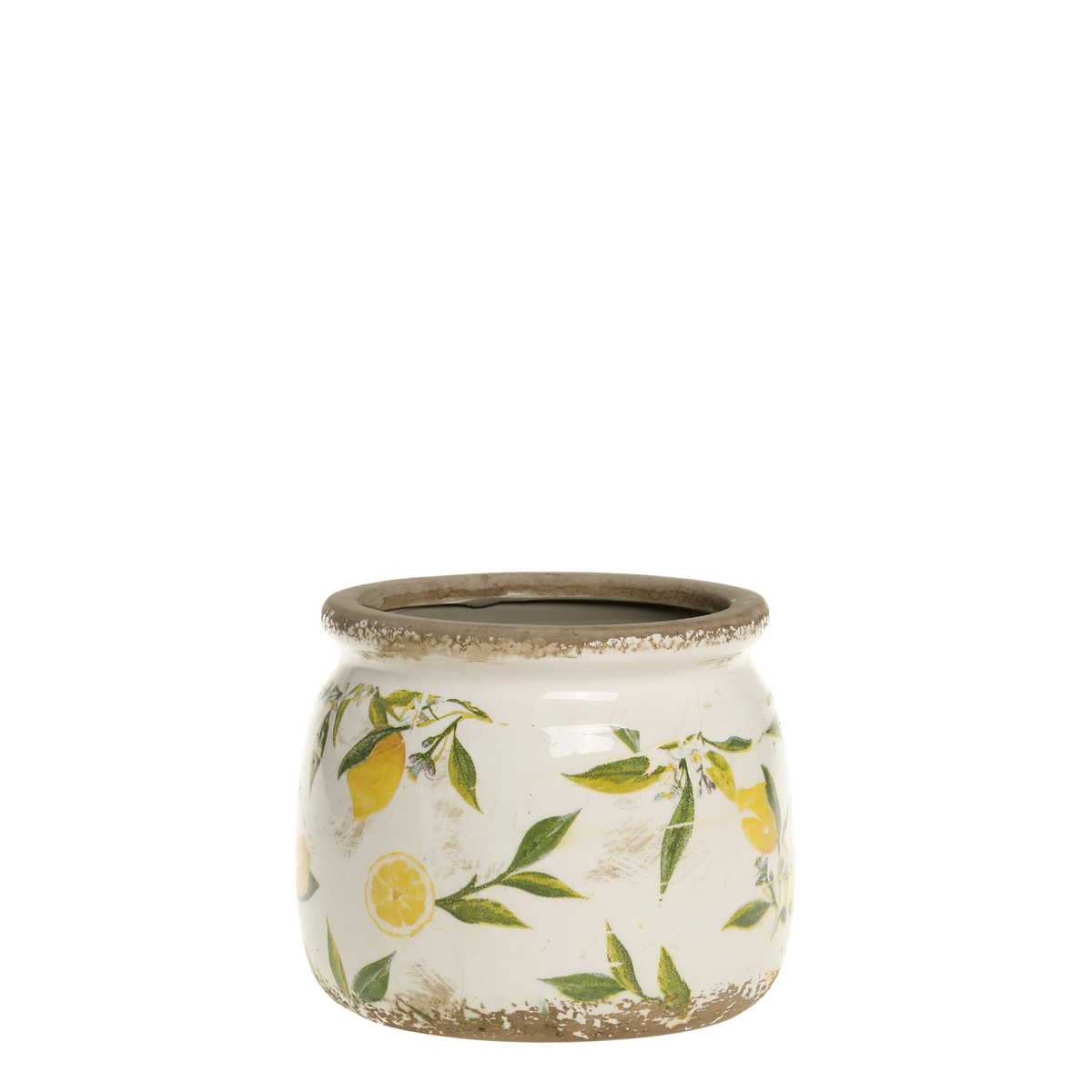 Limone Planter w. lemon motif H13/D15.5 cm cream - Levering til primo maj