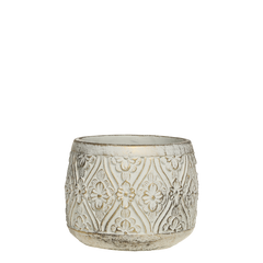 Vittel Planter w. golden pattern H13/D15.5 cm cream