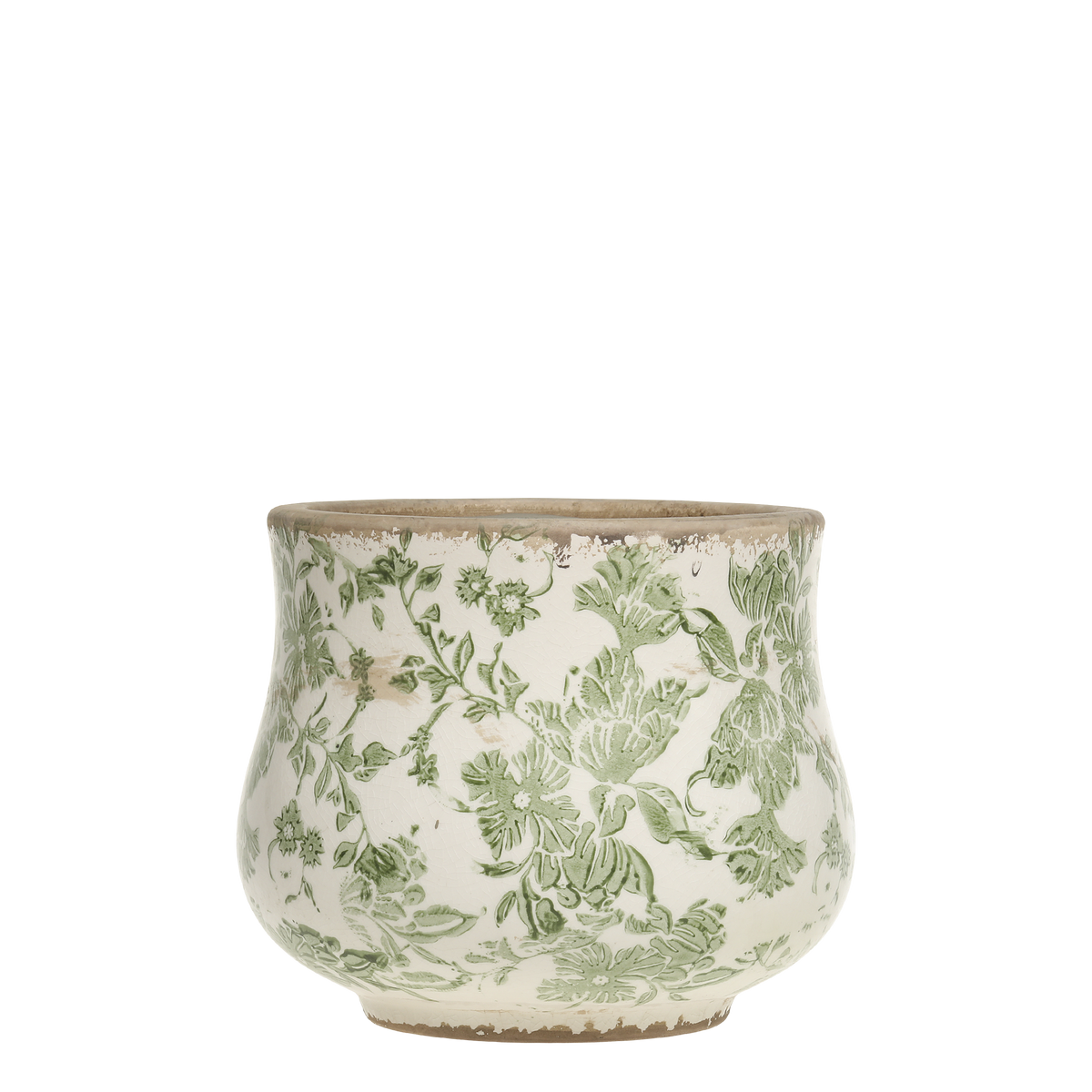 Melun Planter w. French pattern H15/D17.5 cm olive