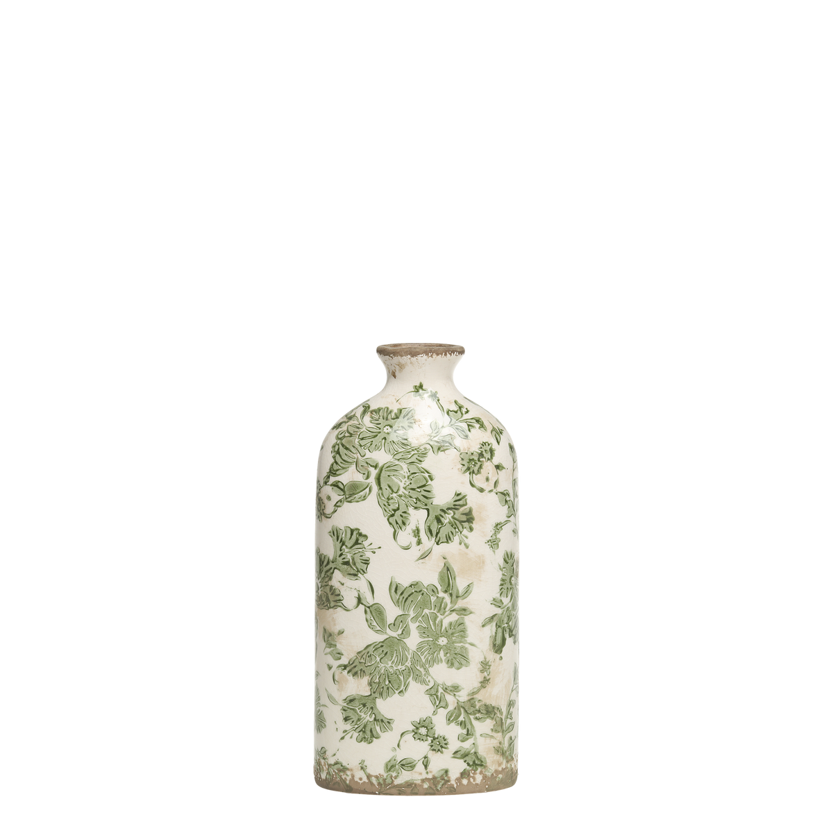 Melun Bottle w. French pattern H25.5/L11.5/W7 cm olive