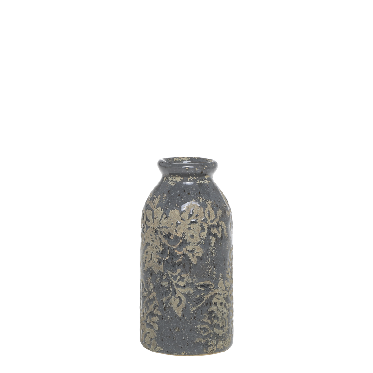 Antibes Bottle w. flower pattern H15.5/D7.5 cm opal