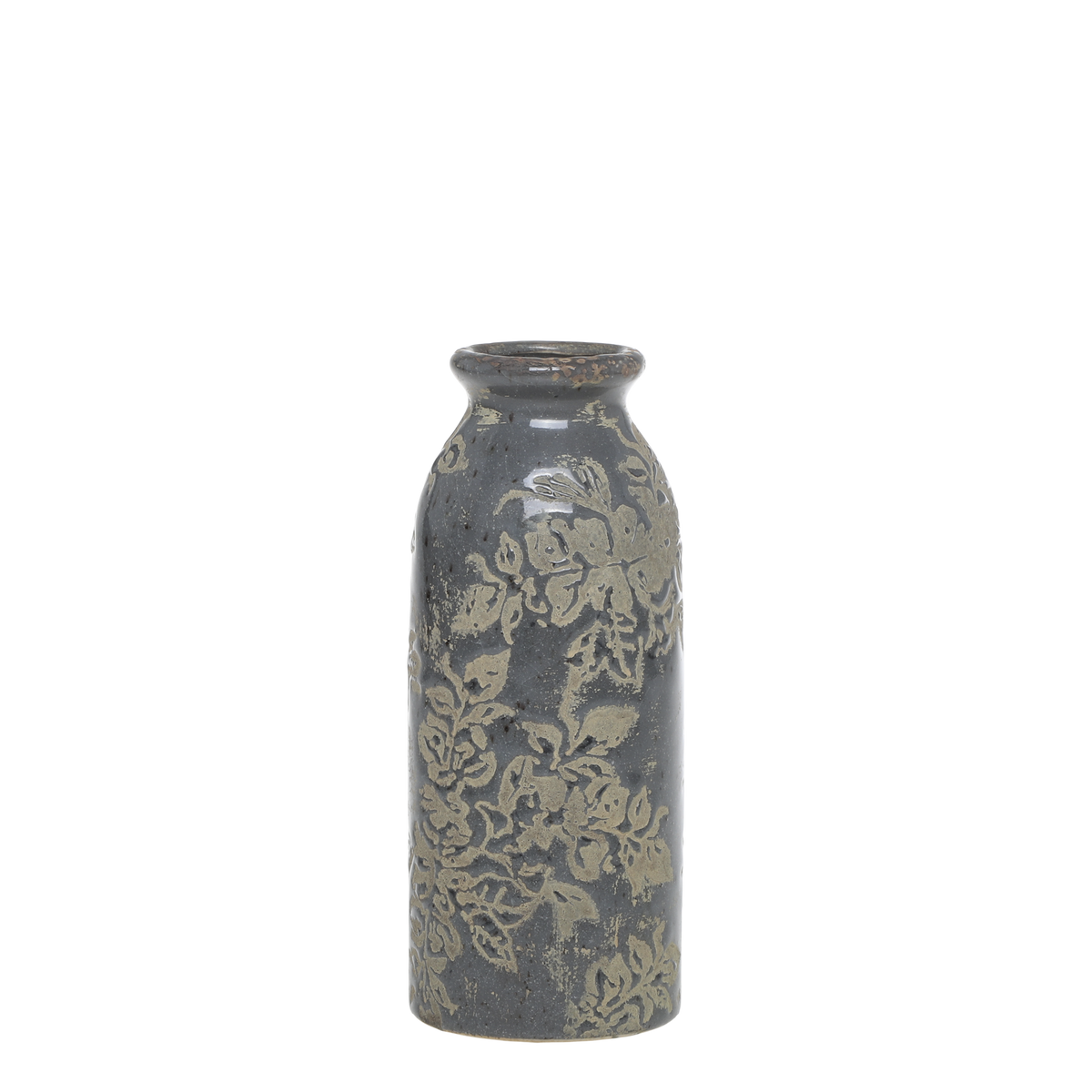 Antibes Bottle w. flower pattern H20/D8 cm opal