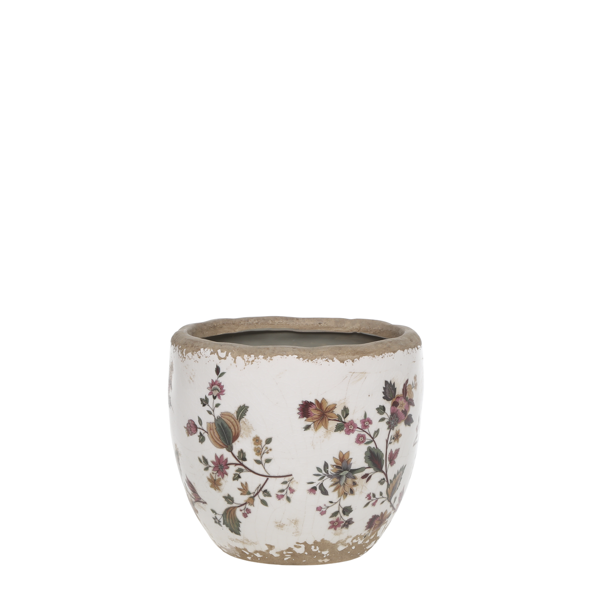 Nancy Planter w. floral motif H11/D12.5 cm cream