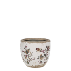 Nancy Planter w. floral motif H11/D12.5 cm cream